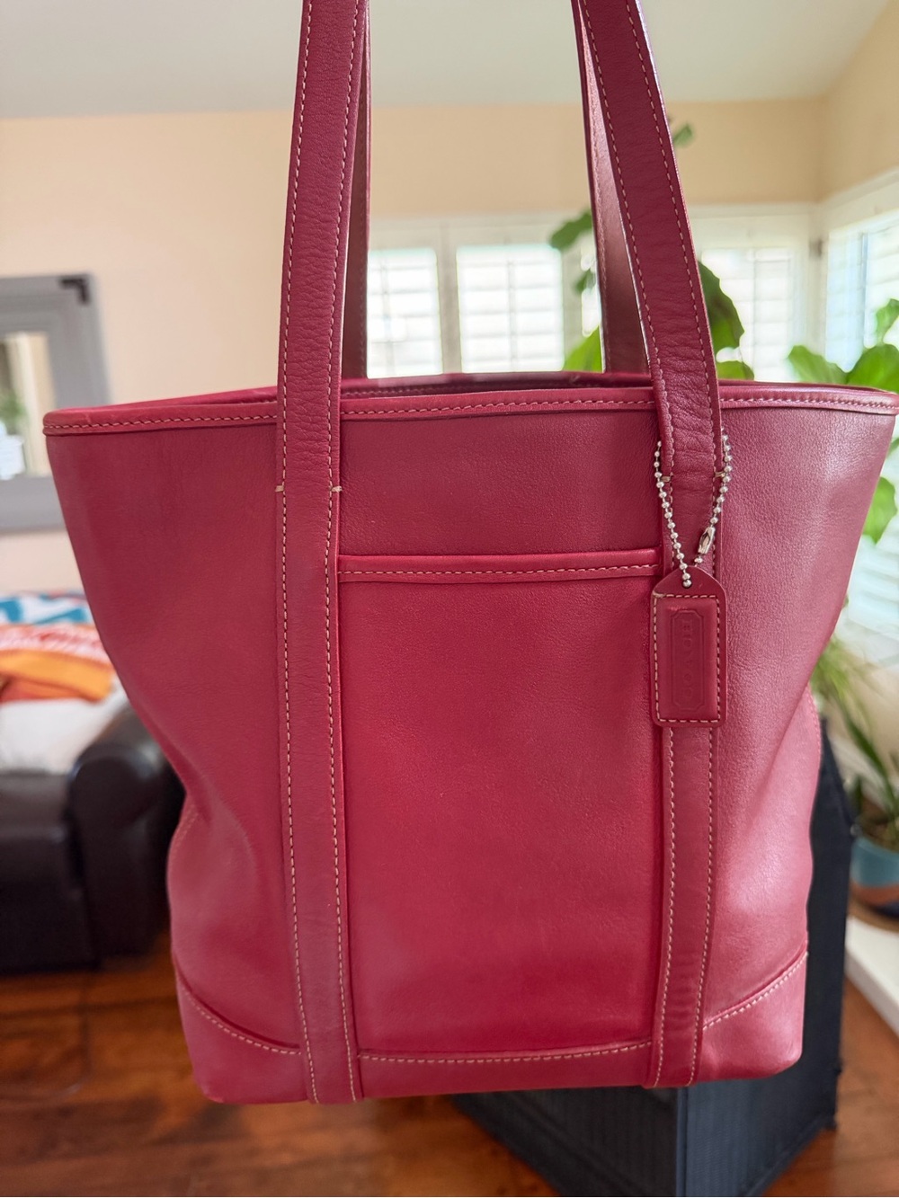 Leather COACH Tote Bag in Deep Red- Classic Everyday Carry